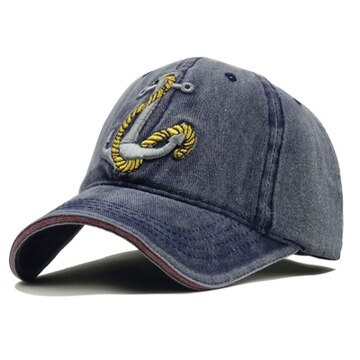 Puur Katoen Doen Oude Piratenschip Anker Wassen Baseball Cap Koppels Unisex 3D Borduren Casual Dad Hoed Man Vrouw Outdoor sport Caps: Navy blue