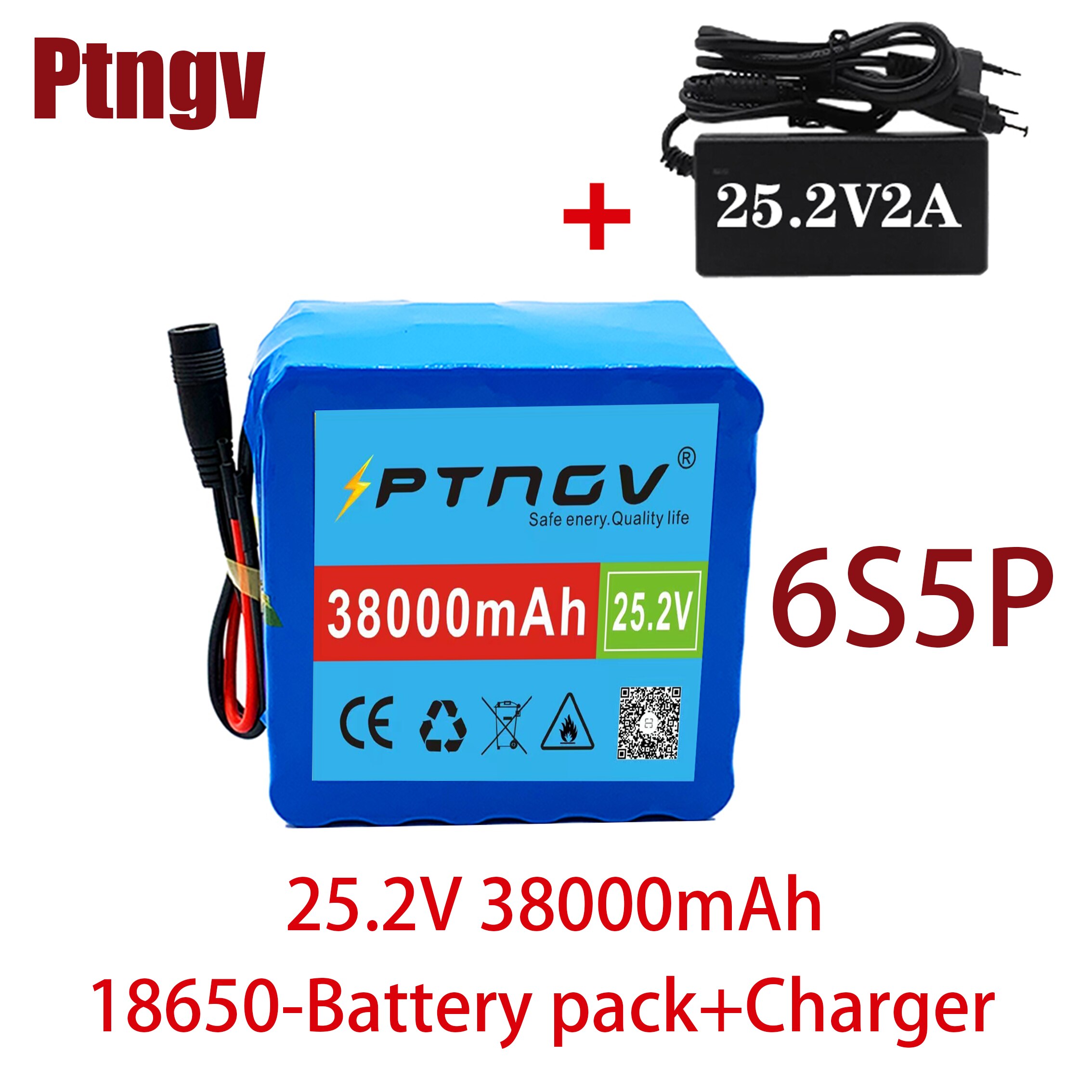 24V 38ach 6S5P 18650 akumulator litowo-jonowy 25.2v 38000mAh elektrycznego roweru motoroweru/elektryczny/akumulator litowo-jonowy + ładowarka 2A: biały