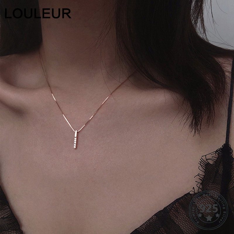 Louleur 925 sterlina Collana in Argento Zircone Barra Verticale Scorrevole Romantico Pendente Della Collana per Le Donne di Nozze Regali Di Compleanno