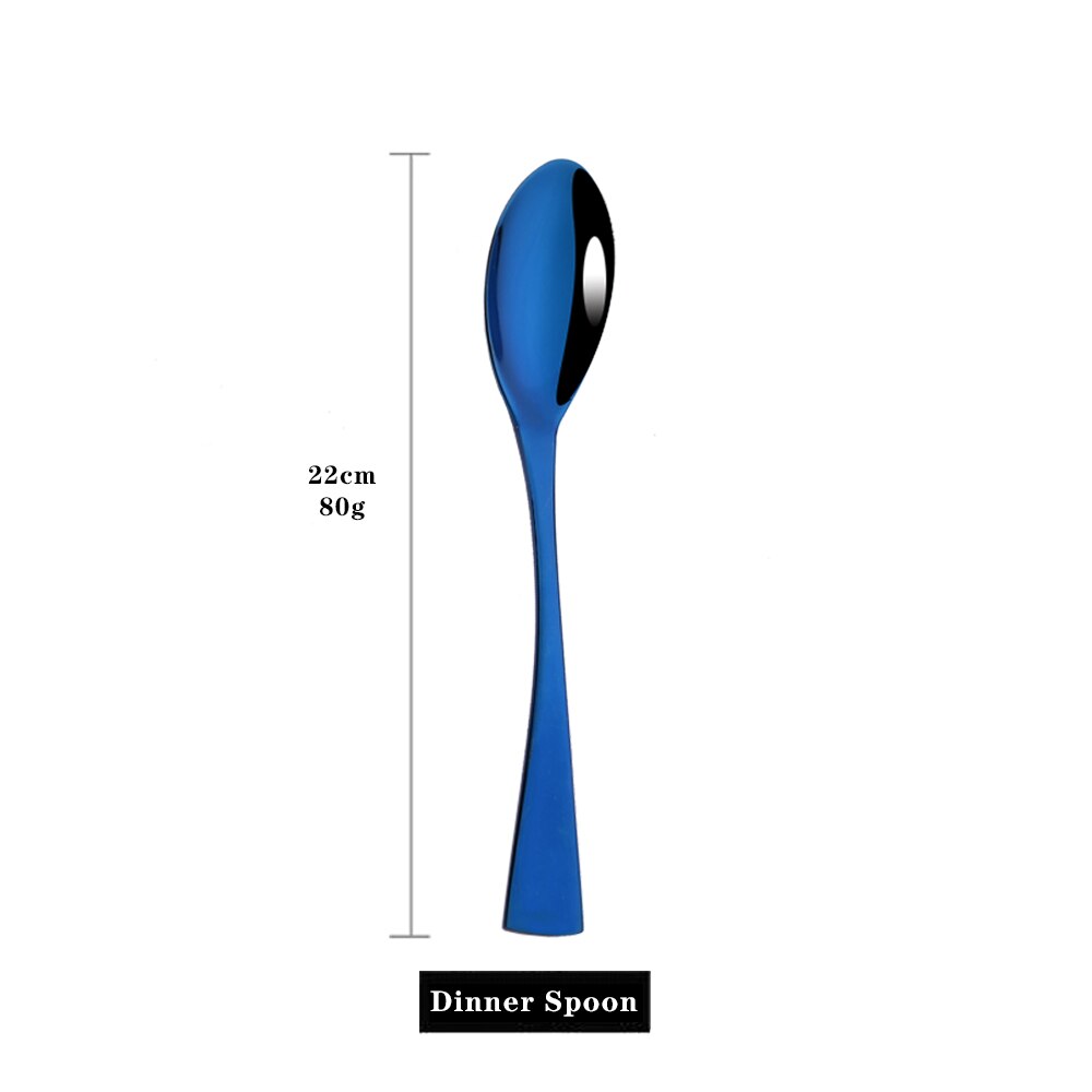 Blue Shiny Cutlery Dinnerware Set 304 Stainless Steel Flatware Steak Knife Dessert Fork Spoon Tableware Wedding Silverware Set: 1Pc Dinner Spoon