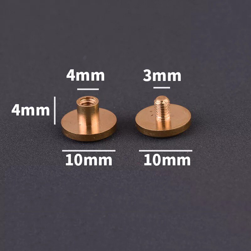 Tornillos de encuadernación de latón macizo, remaches de clavos para álbum de fotos, tachuelas artesanales de cuero, sujetadores de billetera de cinturón, tapa de 10mm, 10 Uds.: 10mm x 4mm