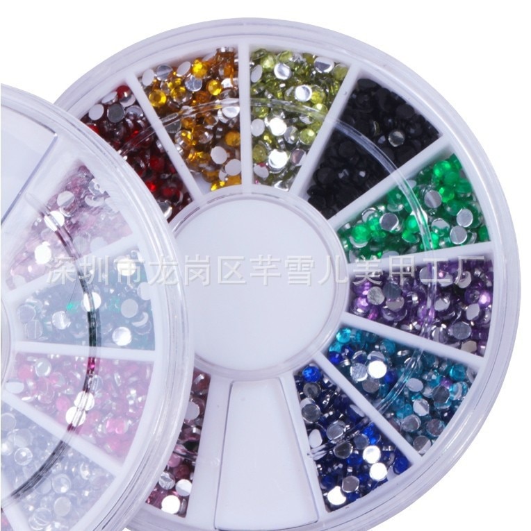 Nagel Strass Versieringen, Mix 12 Kleuren 2Mm Glitter Acryl Plaksteen Nail Tip Gems Wiel, 3d Manicure Gereedschap Nail Art Supplies