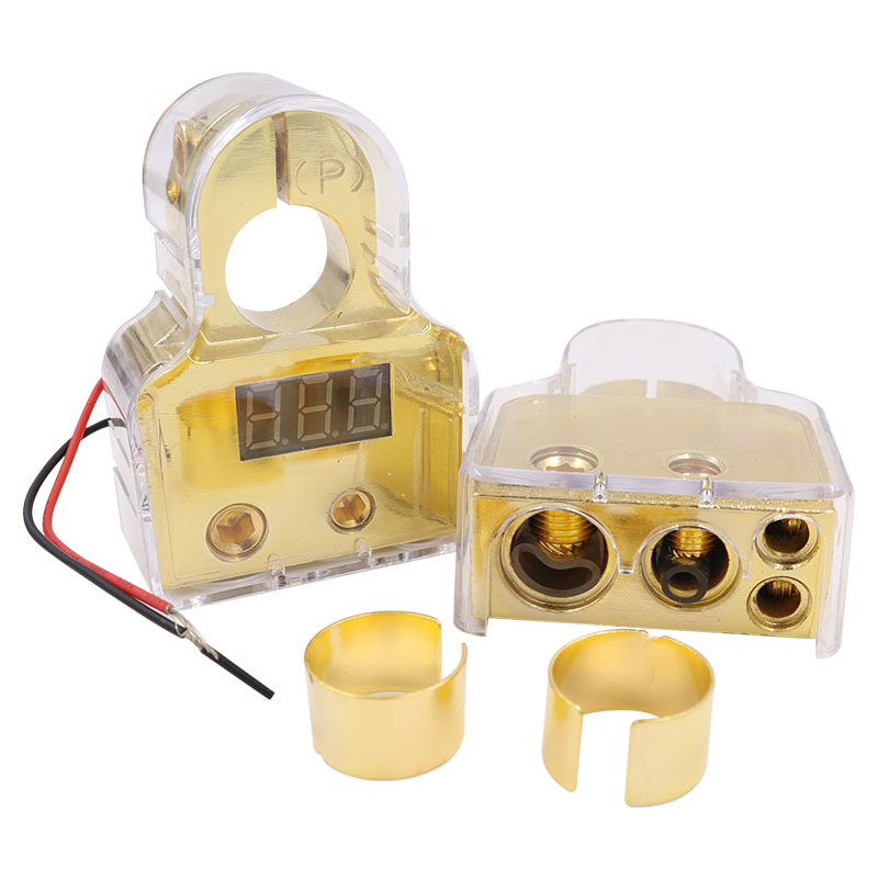 12V Gold Digital Display Positive Negative Car Battery Terminal Connector Clamp Battery Terminal Connector Car Accessories: army green