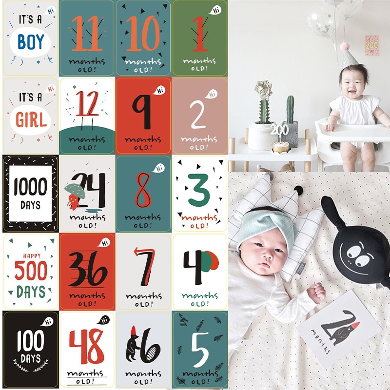 20pcs Baby Growth Milestone Commemorative Card Month Days Photography Props Infant Baby Growth Record Photo Props Accessories