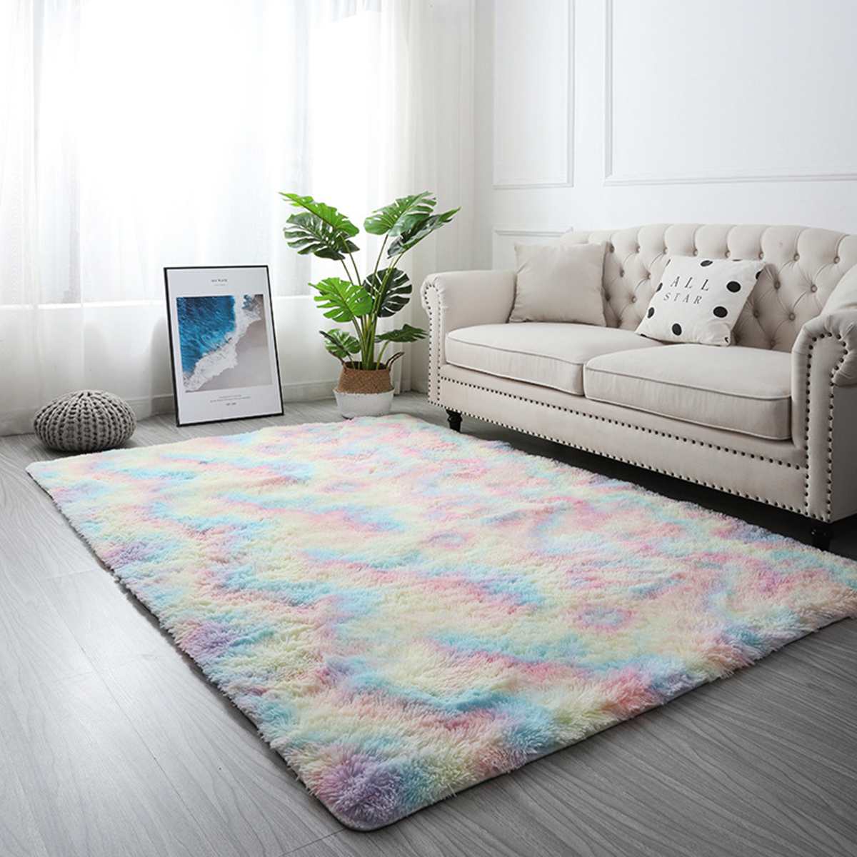 Regnbue fluffede tæpper 80 x 200/100 x 160/140 x 200/160 x 230cm skridsikkert tæppe spisestue gulvtæppe gulvmåtte hjemme soveværelse: 120 x 160cm