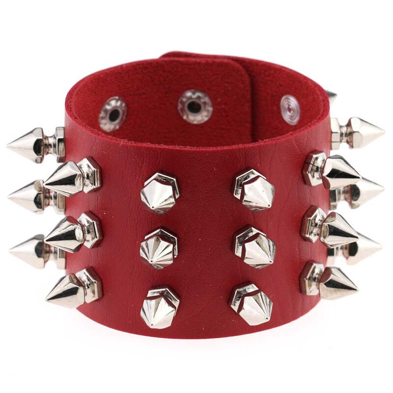 Punk Spikes Rivet Stud Brede Manchet Lederen Armbanden Bangles Gothic Rock Unisex Bangle Harnas Armbanden Charm Bileklik Pulseiras: red