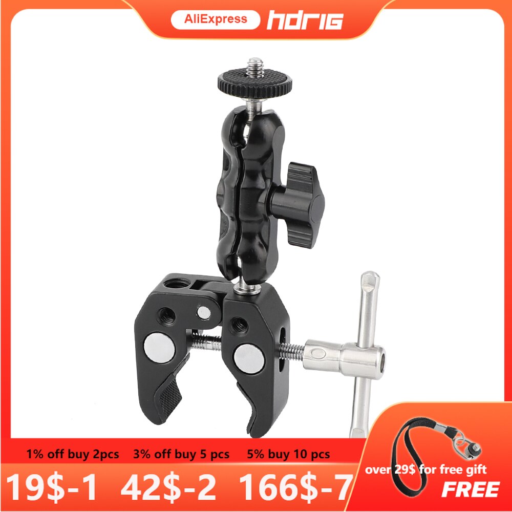 HDRIG Magic Friction Arm Super Clamp Crab Pliers Clip with Versatile 1/4"-20 Mini Ball Head for DSLR Camera Studio Microphone