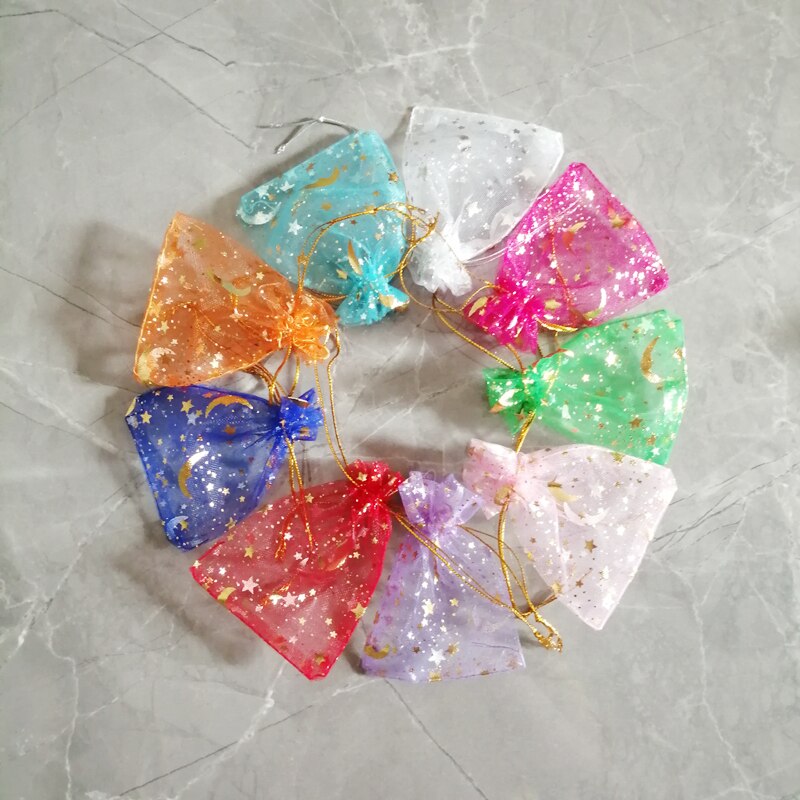 500 sztuk Star Moon Organza torby na prezenty woreczek na etui na biżuterię Mini saszetka sznurek do przechowywania opakowanie biżuterii na torebki torby ekspozycyjne