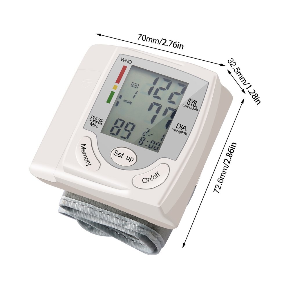 Auto lcd digital overarm blodtryksmåler håndled bp hjemme hjerteslag pulsmåler med manchet sundhedspleje instrument