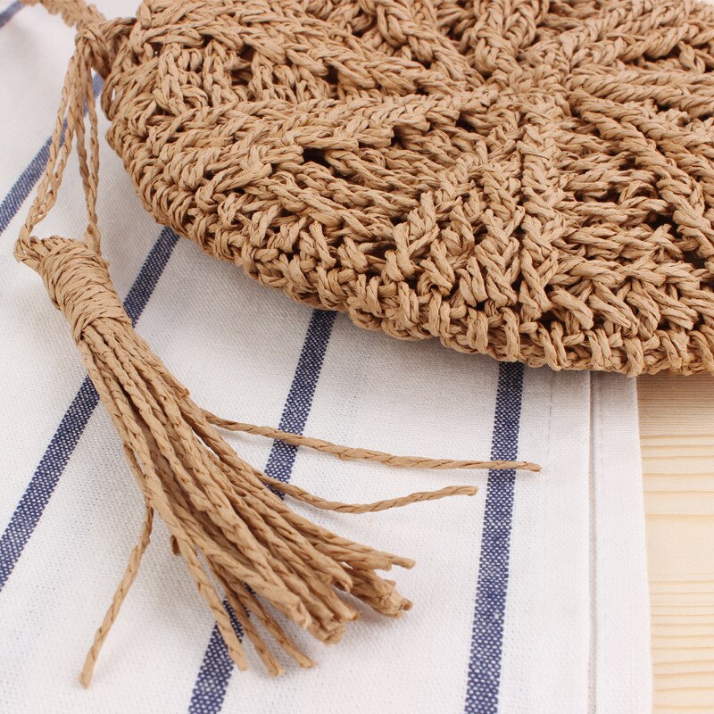 Small Bolsas Round Straw Beach Bags Handmade Woven Crossbody Bags Raffia Circle Rattan Mini Bags Summer Women Shoulder Bag C843