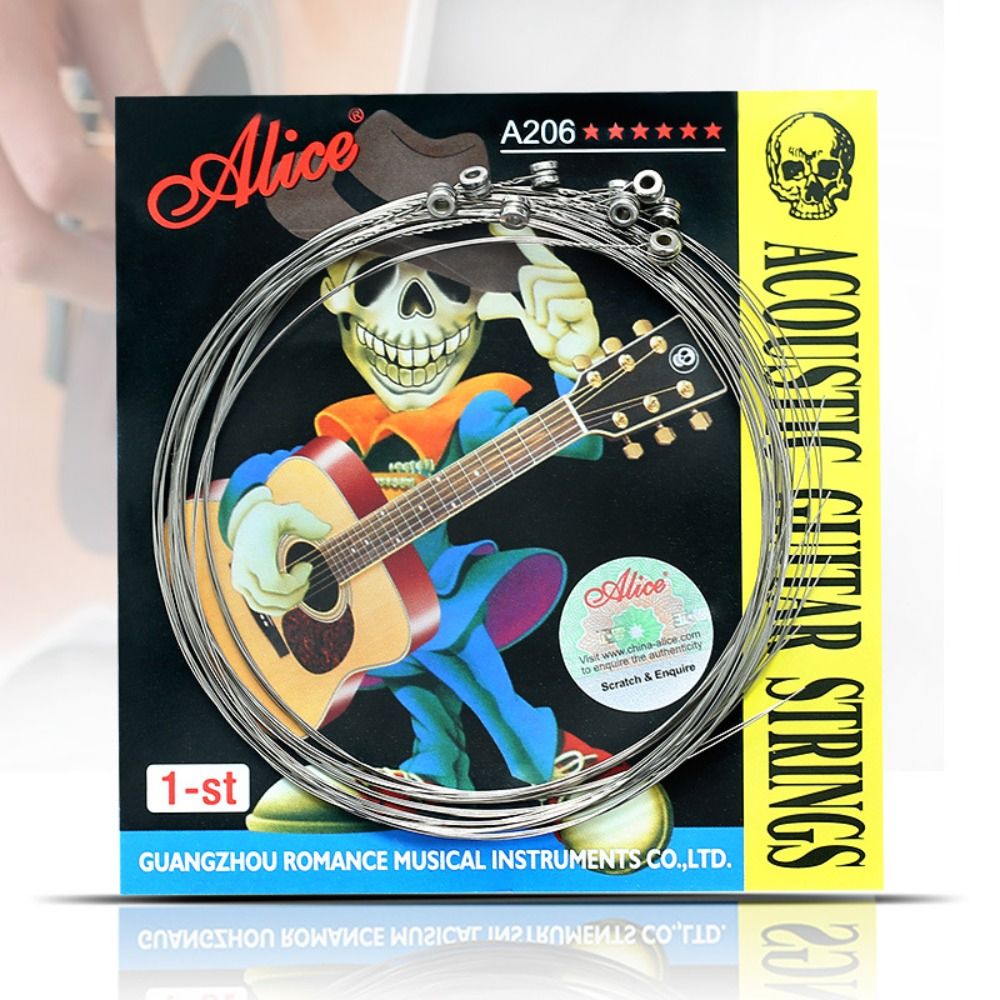 Alice-Gitarrensaiten der A206-Serie, 0,28 mm, 0,11 Zoll, Akustikgitarrensaiten, lange Lebensdauer, Stahlgitarre, 6 Saiten, Musikbegeisterte: Weiß