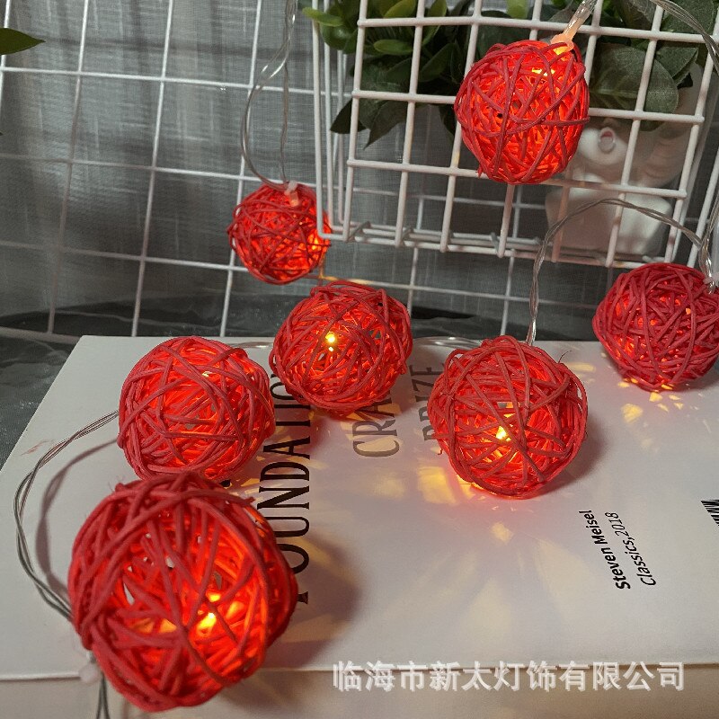 LED Cotton String Fairy Lights Room Ins Decoration Bedroom Night Light Festival Party Tree Rattan Handmade String Light: RED / by USB