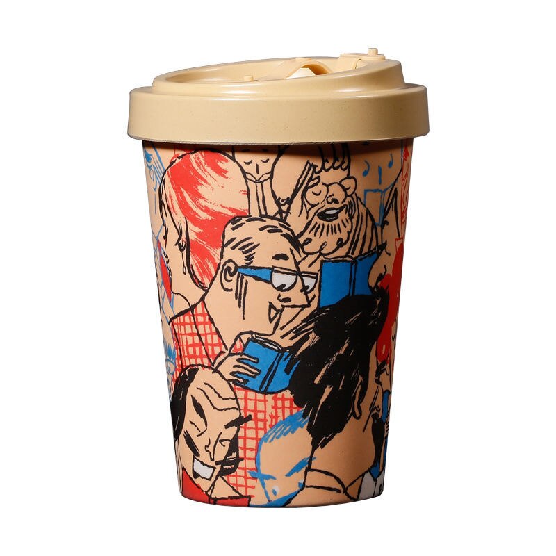 Taza de agua de fibra de bambú, vaso de Material ecológico de 450ml, taza pintada a mano para café y leche, , J181
