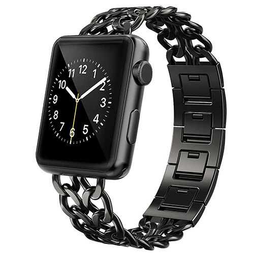 Rustfrit stål rem til apple watch 7 se 6 5 4 bånd 40mm 41 45 44mm bånd metal link armbånd rem til iwatch serie 3 38 42mm: Sort / Til 38mm 40mm 41mm