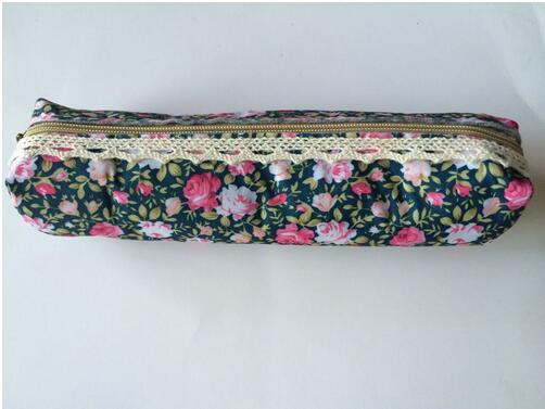 1pcs/lot Floral Fabric Pencil Bag Vintage Flower Lace Utiles Escolares Korean Style Pen Pouch for School Offices Supplies: dark green