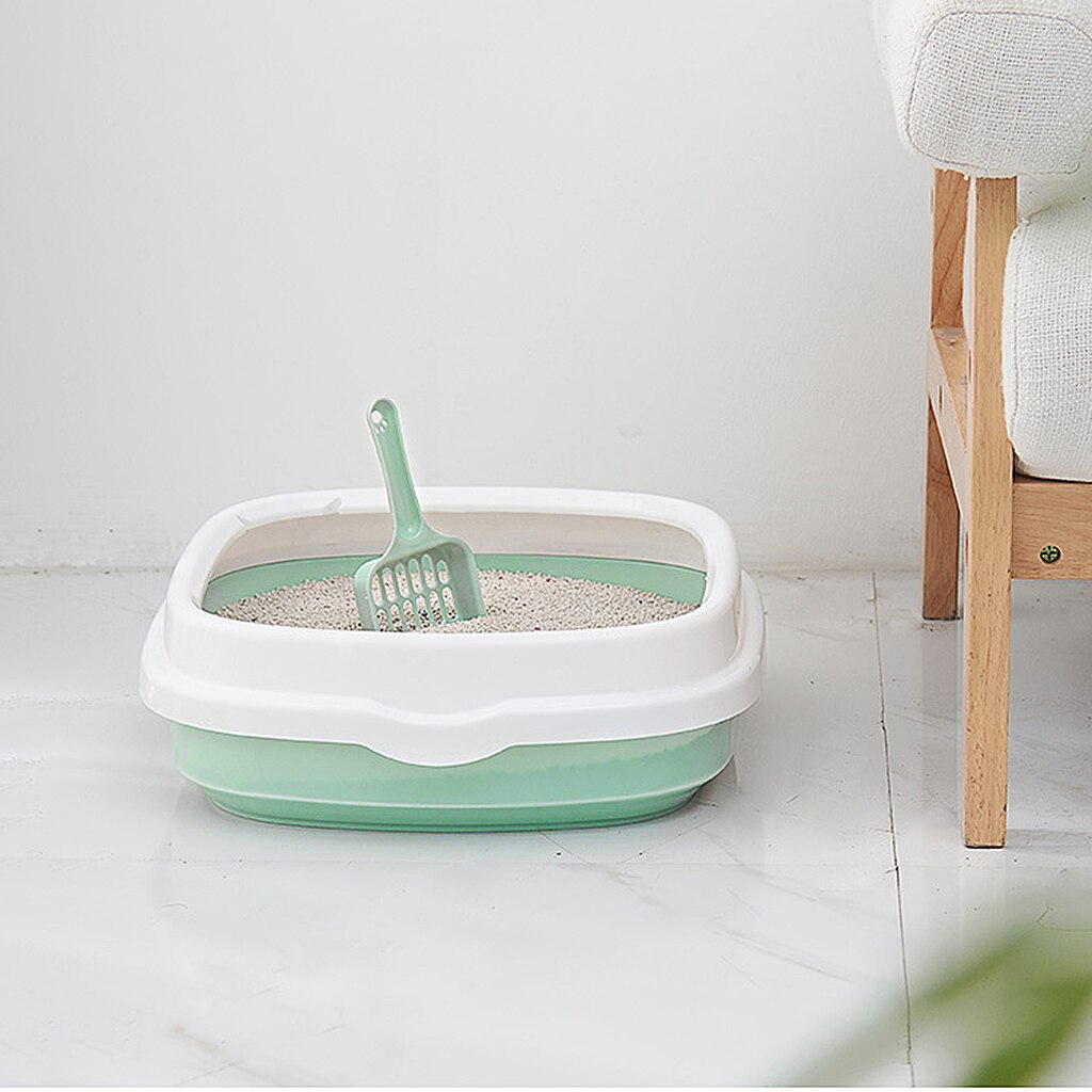 Cat Litter Box Litter Tray Easy Clean Detachable Rim Toilet Sand Box Bedpan: Blue