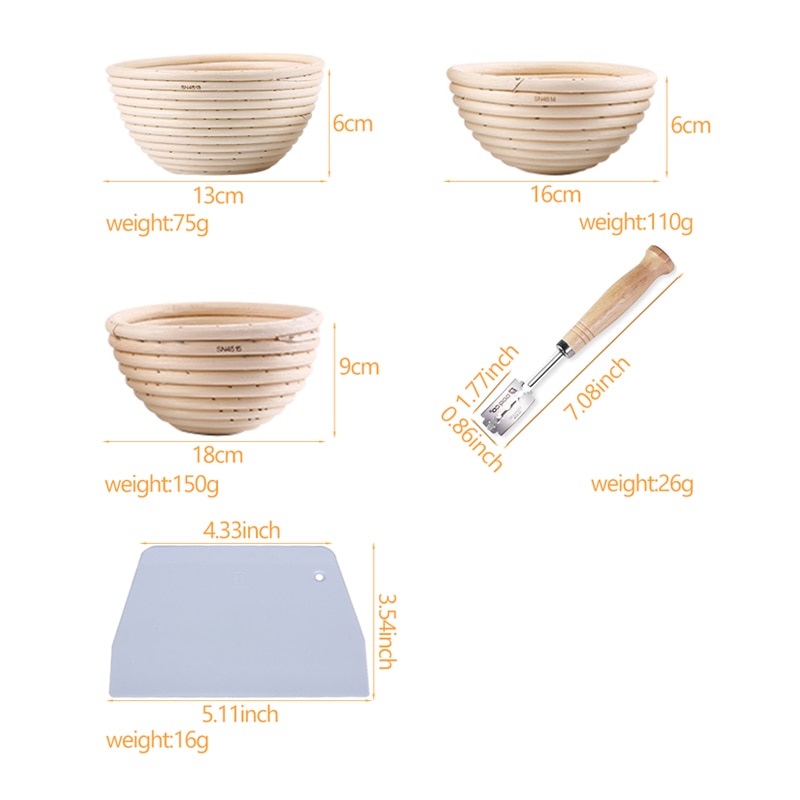 Juego de Herramientas de panadería pan prueba cesta y pan Lame Toos y espátula para masa incluye 5 uds. Aspas de masa fermentada Bannet 704