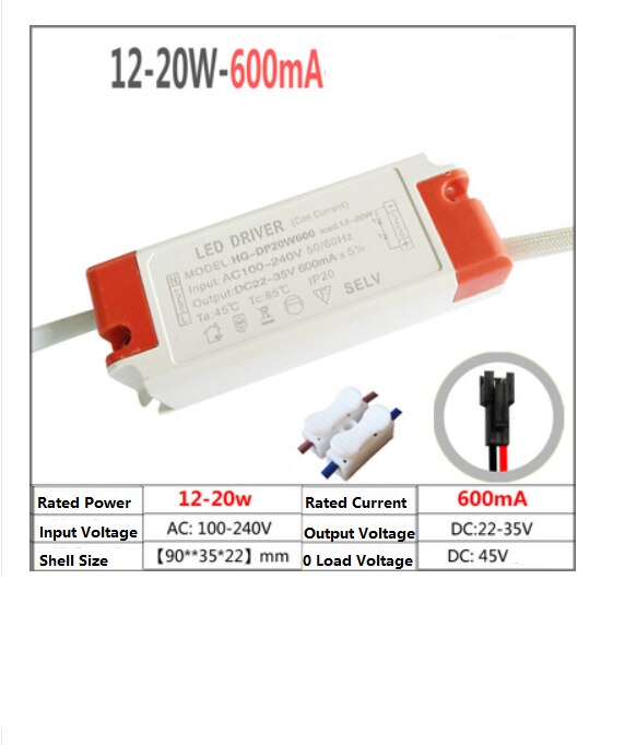 Ballastmodstand konstant strøm driver mini-drev power spot 5 loftlampe 7 ballast 13 w 20 w 350ma: 12w 60w 600ma