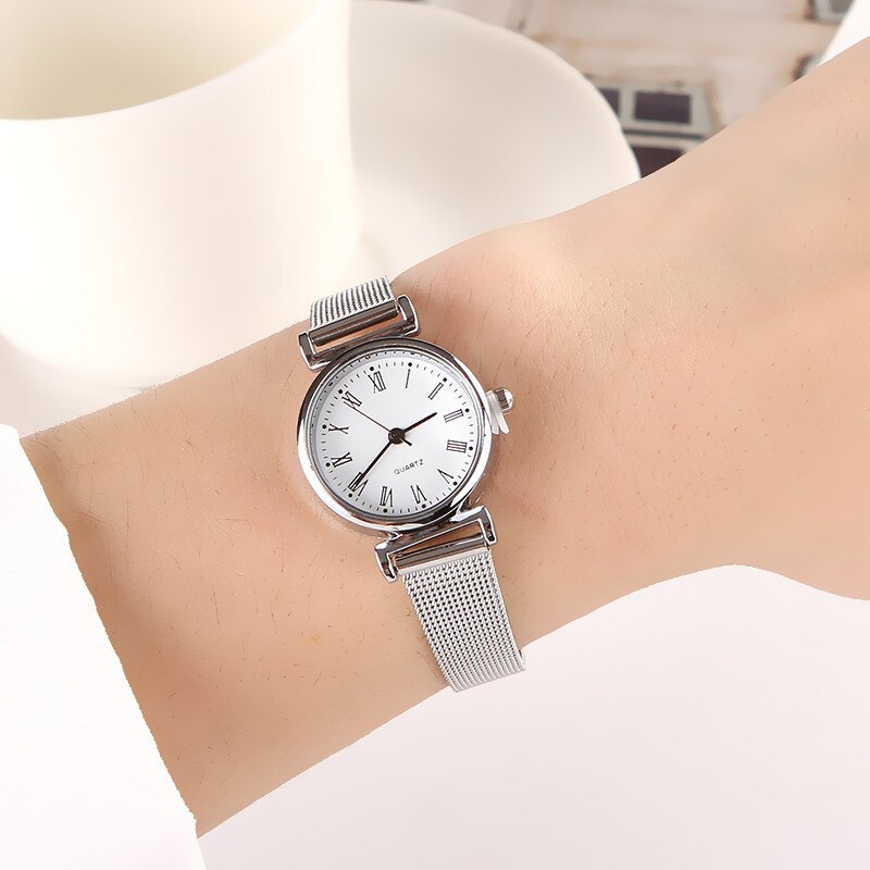 Kvartsur til kvinder luksus kvindelige ure ur armbåndsur hvid rustfrit stål bånd klassiske ure dagligt: Stil 2