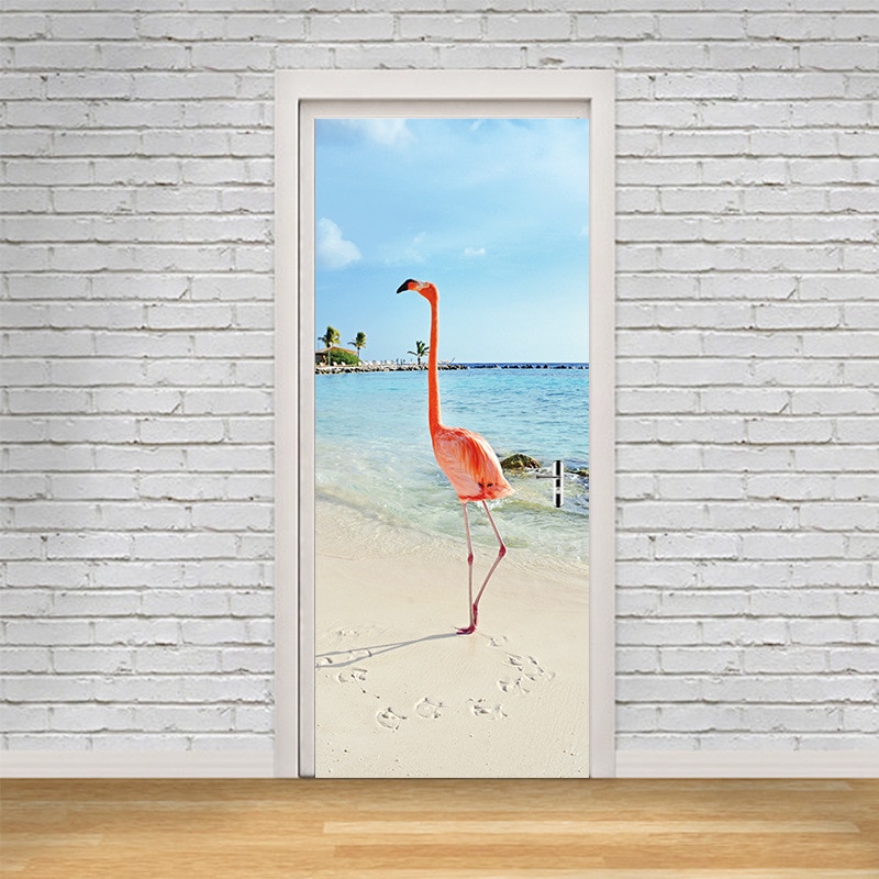 Flamingo deursticker zelfklevend waterdicht behang voor deur huisdecoratie slaapkamer woonkamer muurschilderingen
