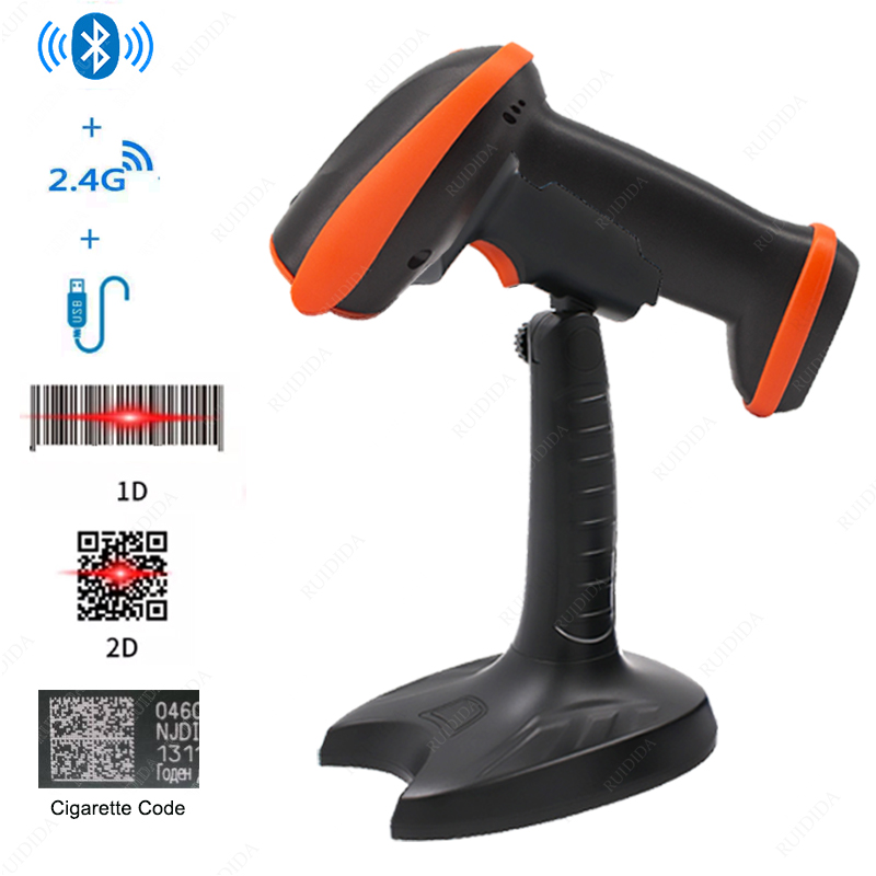 Draadloze Scanner 2D Barcode Scanner Draagbare Draadloze 2d Scanner Wired Handheld Qr Scanner Bluetooth Code Bar Scanner Met Stand