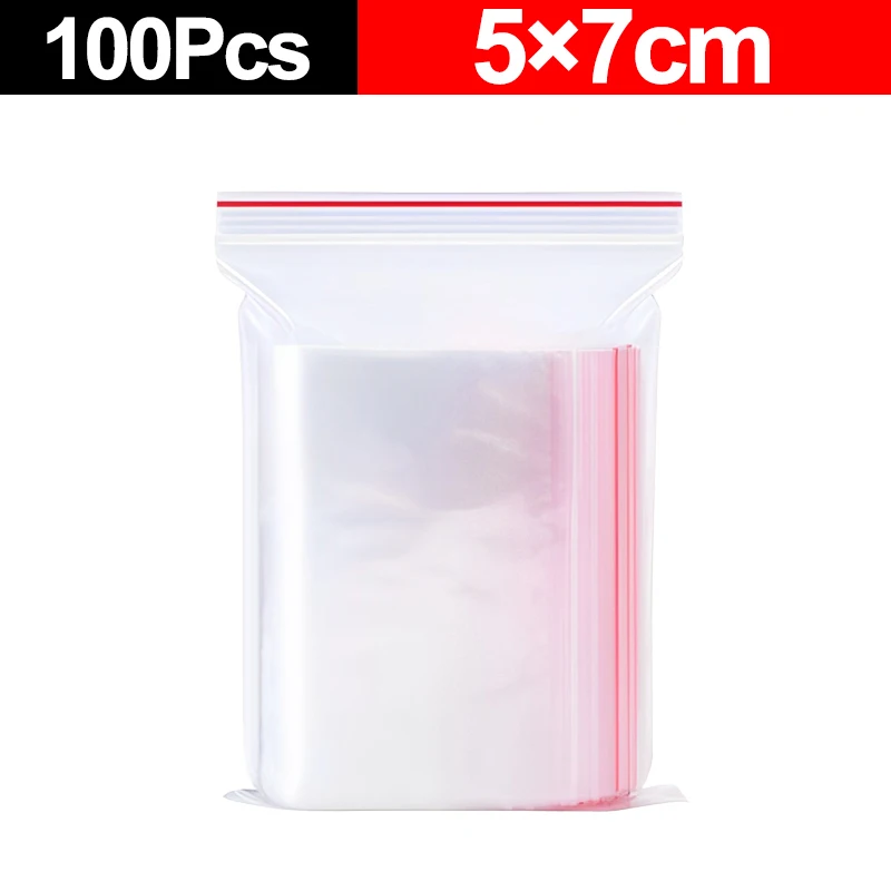 100Pcs Transparent Plastic Sealing Bag Reusable Sealed Bags Food Storage Vacuum Fresh Packing Pouch Jewelry Organizer Zip Bag: MULTI