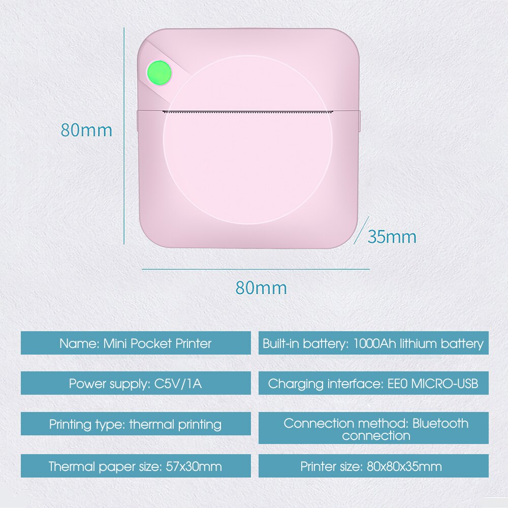 Portable Thermal Printer Student Wrong Question Printer Camera Wireless Bluetooth Pocket Printer with Printer Paper for Android