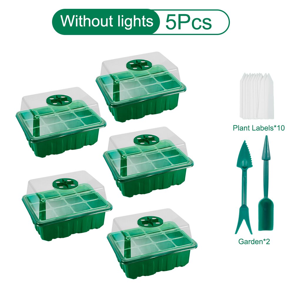 5Pack Plant Seed Seedling Starter Trays Kit with Grow Light Indoor Greenhouse Mini Propagator Station for Seeds Growing Starting: Green A