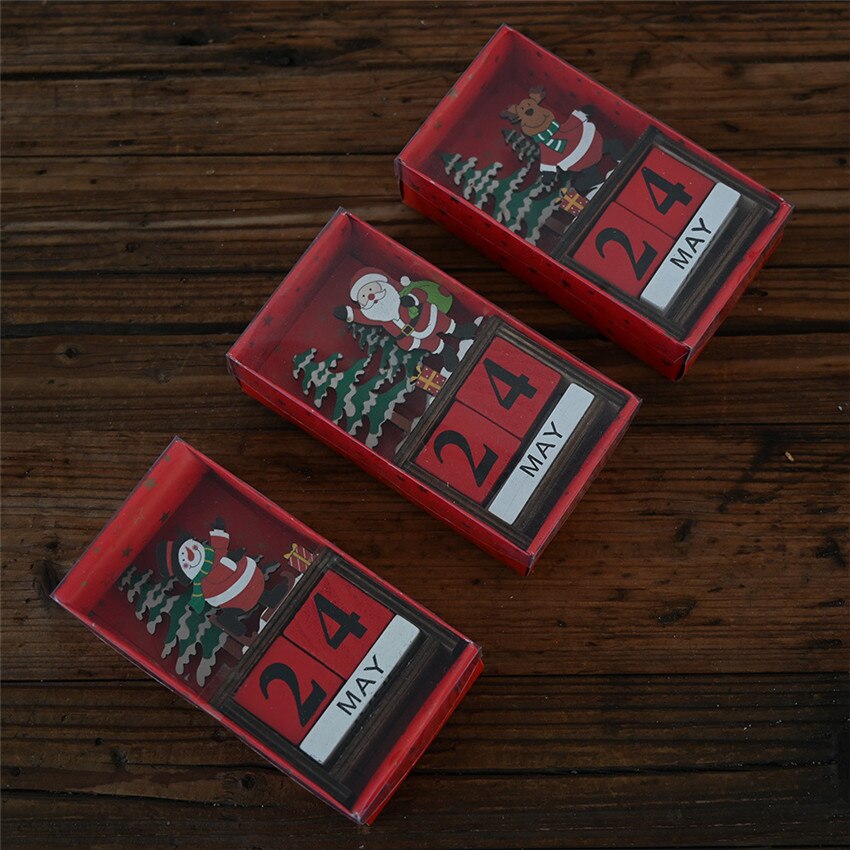 Vintage Wooden Advent Calendar Christmas Wood Block Planer Permanent Desktop Organizer Agenda Perpetual Calendar Home Decoration