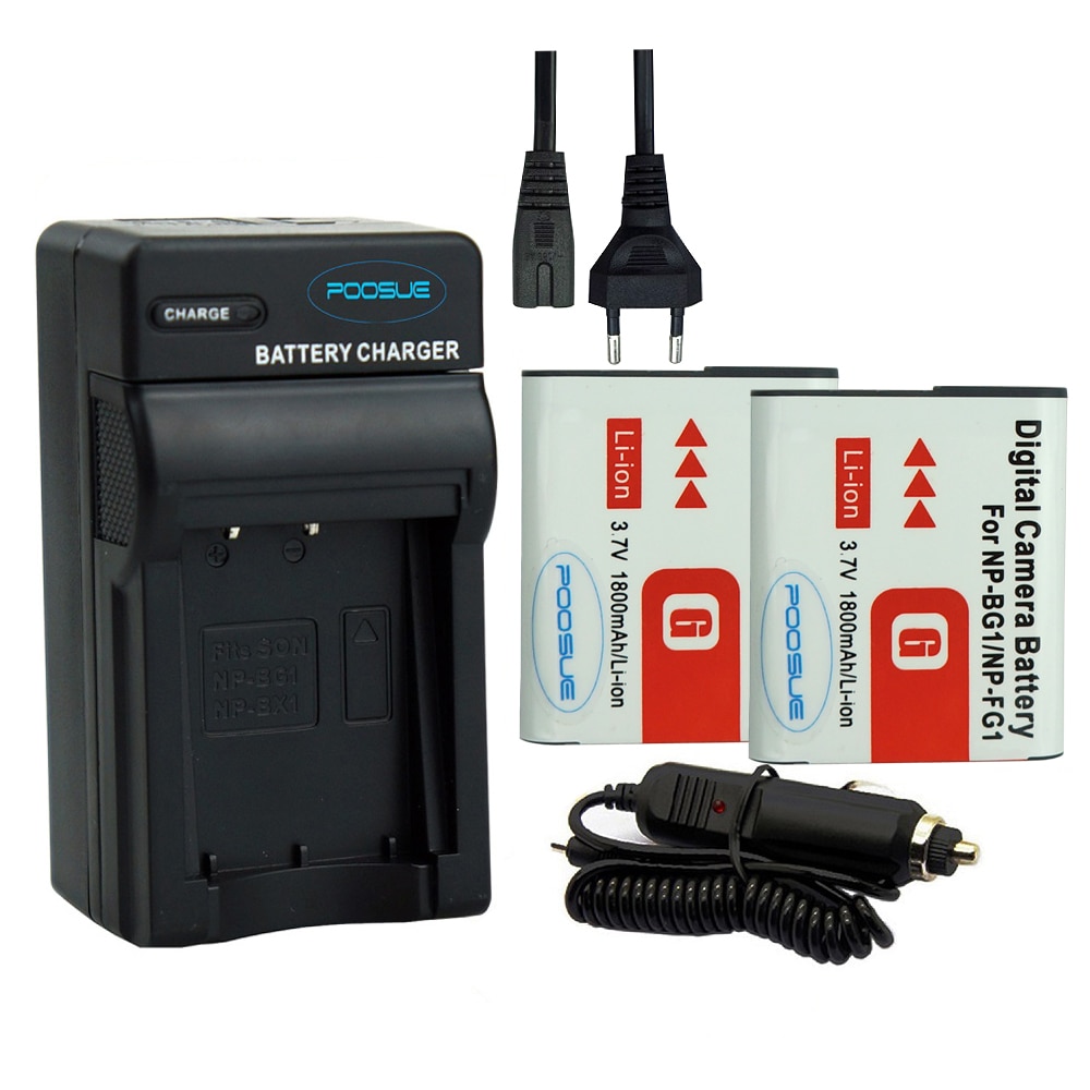2 Pcs NP-BG1 Np BG1 Camera Batterij + Eu/Us Charger + Car Adapter Voor Sony HX10 W30 DSC-W210 w100 W110 W120 H10 0036 Np-bg1