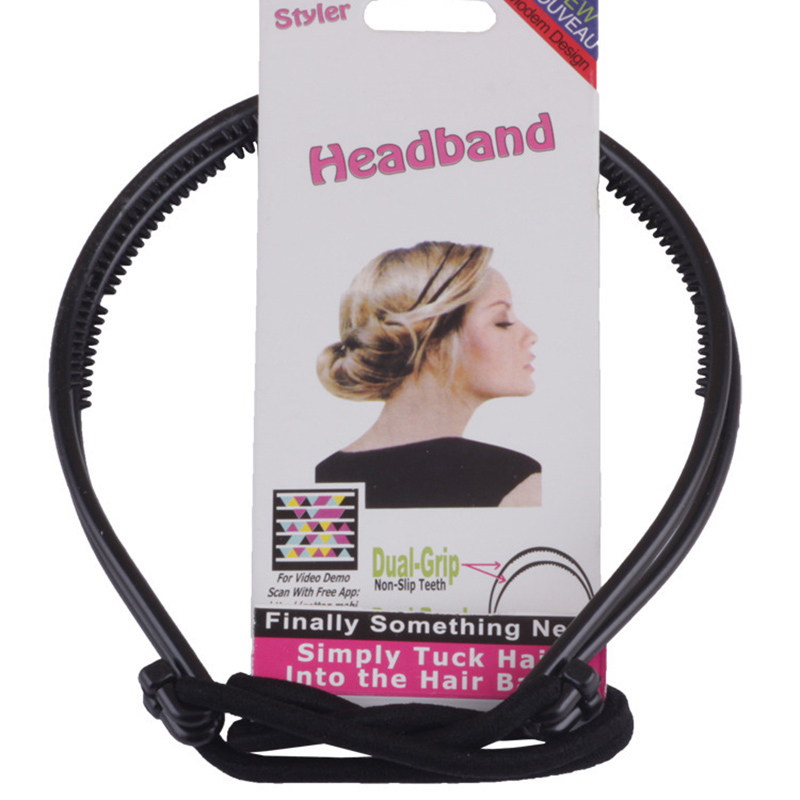 Lystrfac Diadema negra para mujer, diadema trenzada, banda de goma doble, accesorios para el cabello