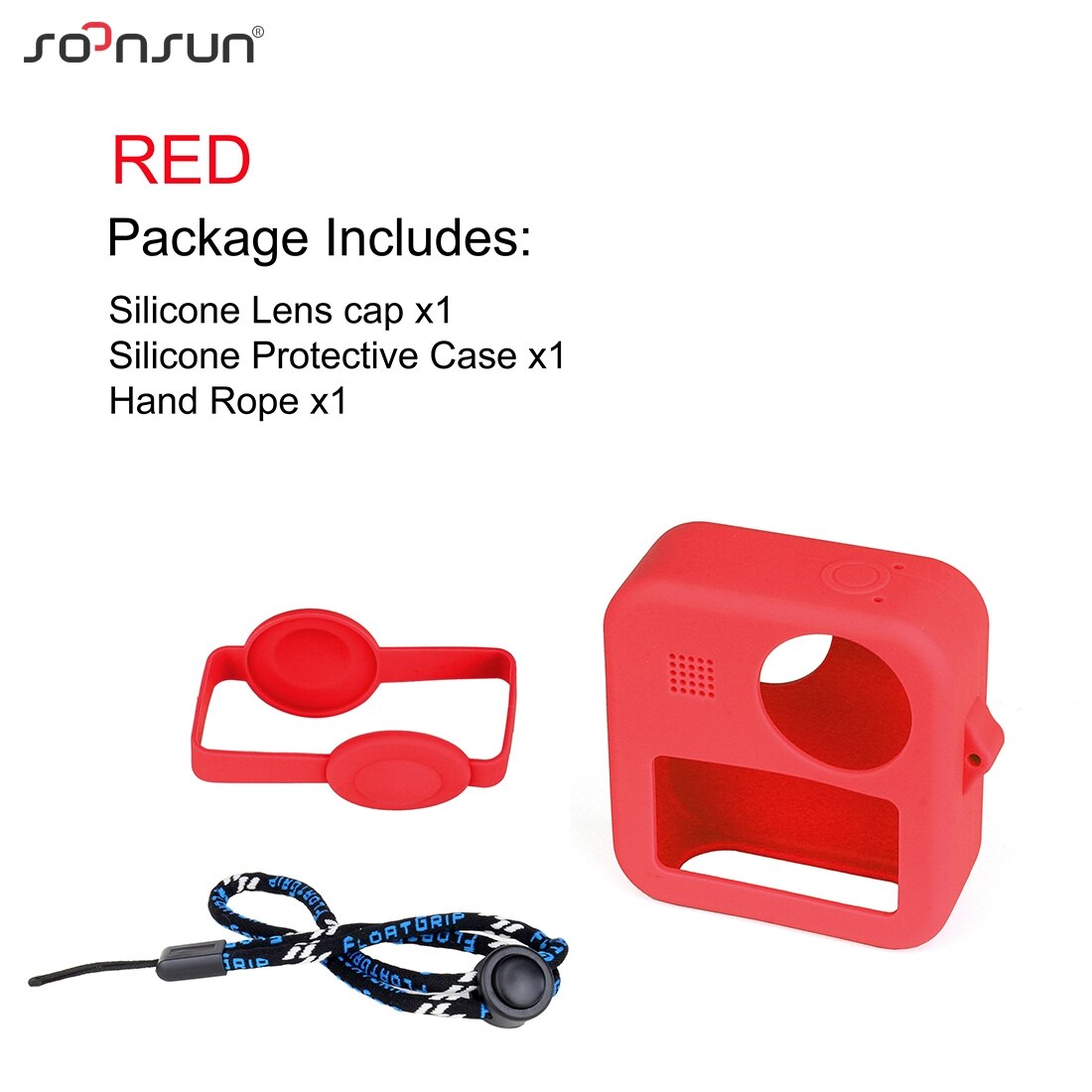 SOONSUN-funda protectora de silicona suave para GoPro, carcasa con tapa de doble lente y correa para la muñeca, accesorios para GoPro Max Go Pro: Red