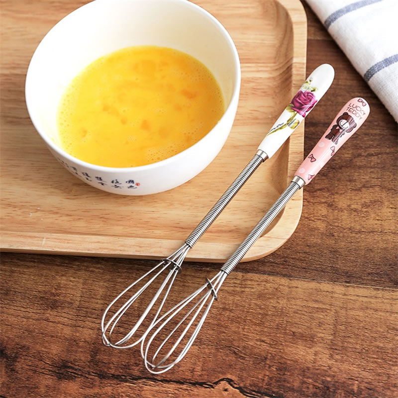Upspirit Manual Egg Mixer with Ceramic Handle Stainless Steel Mini Hand Whisk Beater Stirrer Small Blender Kitchen Cooking Tools