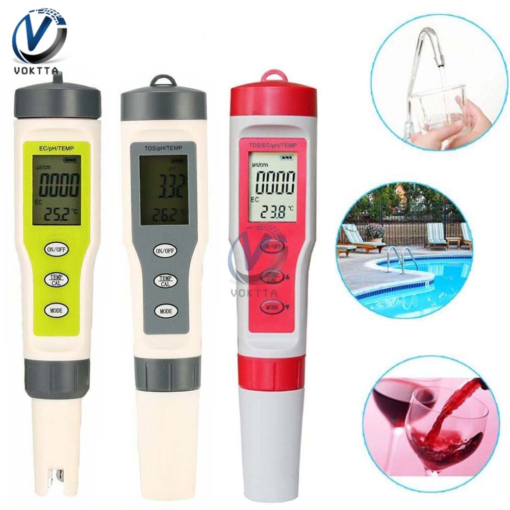 PH/EC/TDS/TEMP Water Tester 4 in 1 / 3 in 1 Water Monitor Tester for Pools Drinking Water Aquariums