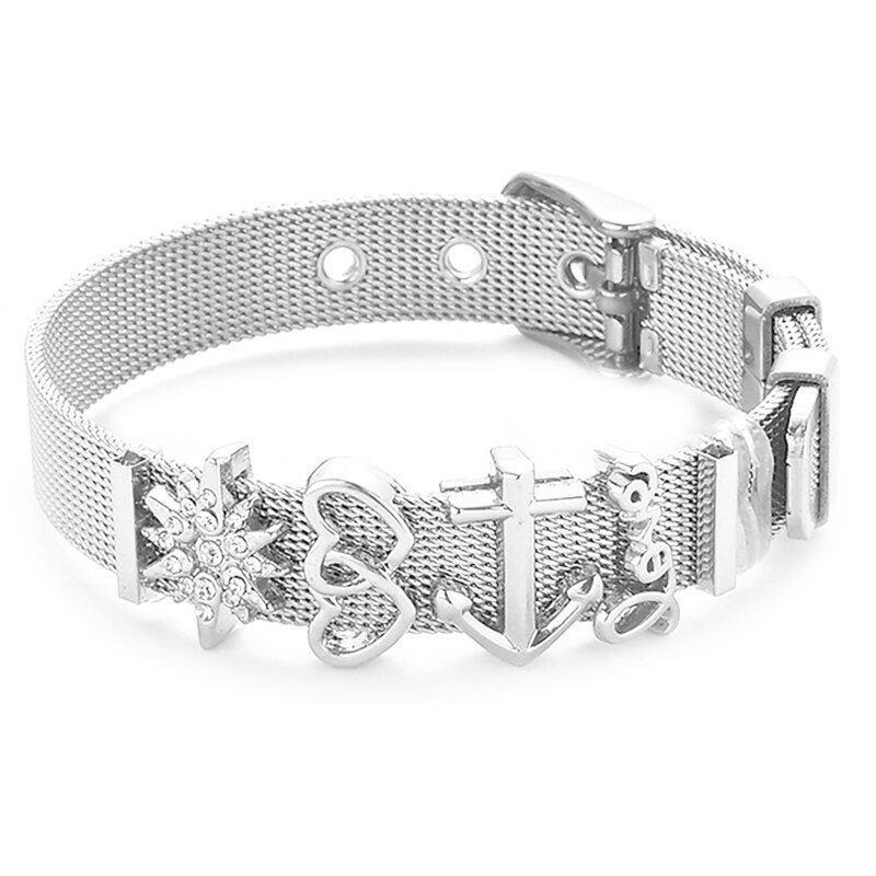 Mesh Bracelets Slide Crystal Love Heart Charms Fine Bracelet Stainless Steel Bracelet for Woman Valentine's Day Jewelry: ST004