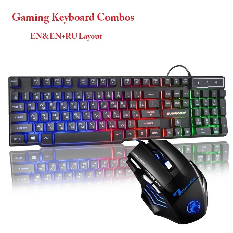 3 in 1 Gaming Keyboard Mouse Earphone Sets 3 Color Backlit EN/RU Keyboard 2400DPI Gaming Mice Headset Microphone For Laptop PC