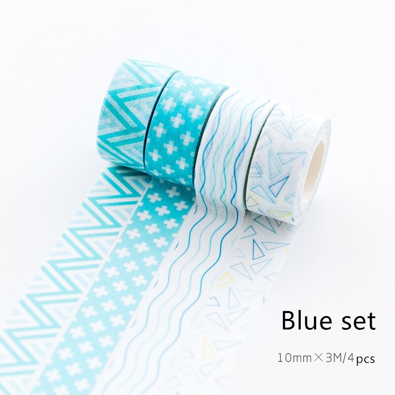 4 st super mini färg papper washi tejp 10mm spetspläd mosaik mönster maskeringstejper klistermärken hem diy konst dagbok dekoration  a6012: Blå uppsättning