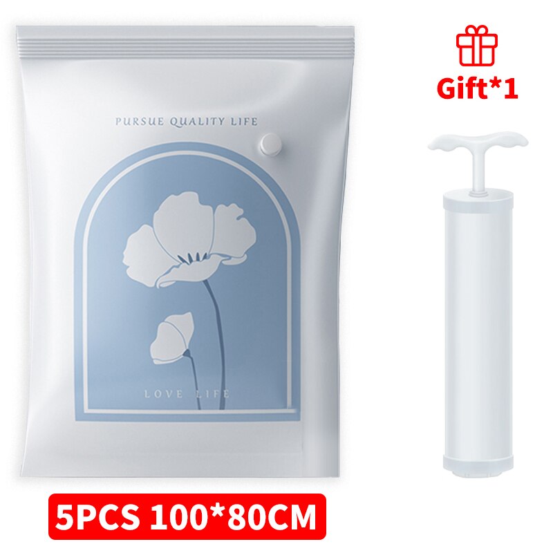 Vakuumposer til klær 2/5/10/11 stk oppbevaringspose med ventiltrykt sammenleggbar komprimert organisator reise plassbesparende forseglingspakke: 5 stk 100 x 80cm