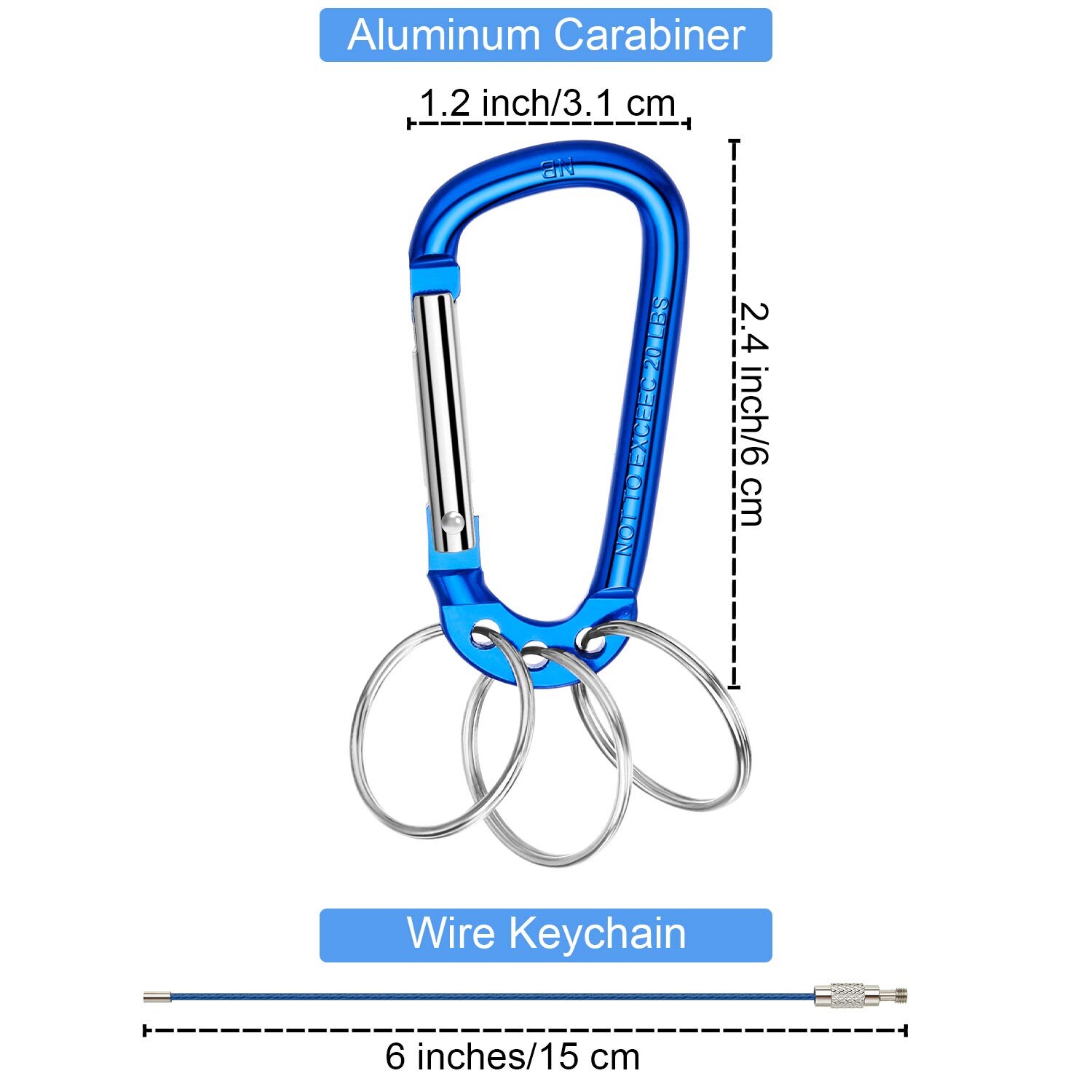 F Aventik 6 couleurs en aluminium d-forme mousqueton pince boucle 6cm avec 3 porte-clés 1 étiquette nominative Multi usage pour randonnée porte-clés