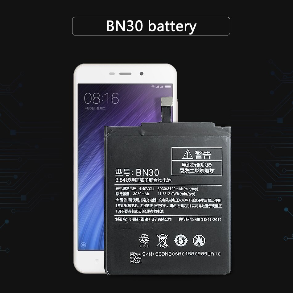 BN30 3030Mah Batterij Voor Xiaomi Redmi 4A Oplaadbare Polymeer Li-Ion Batterij