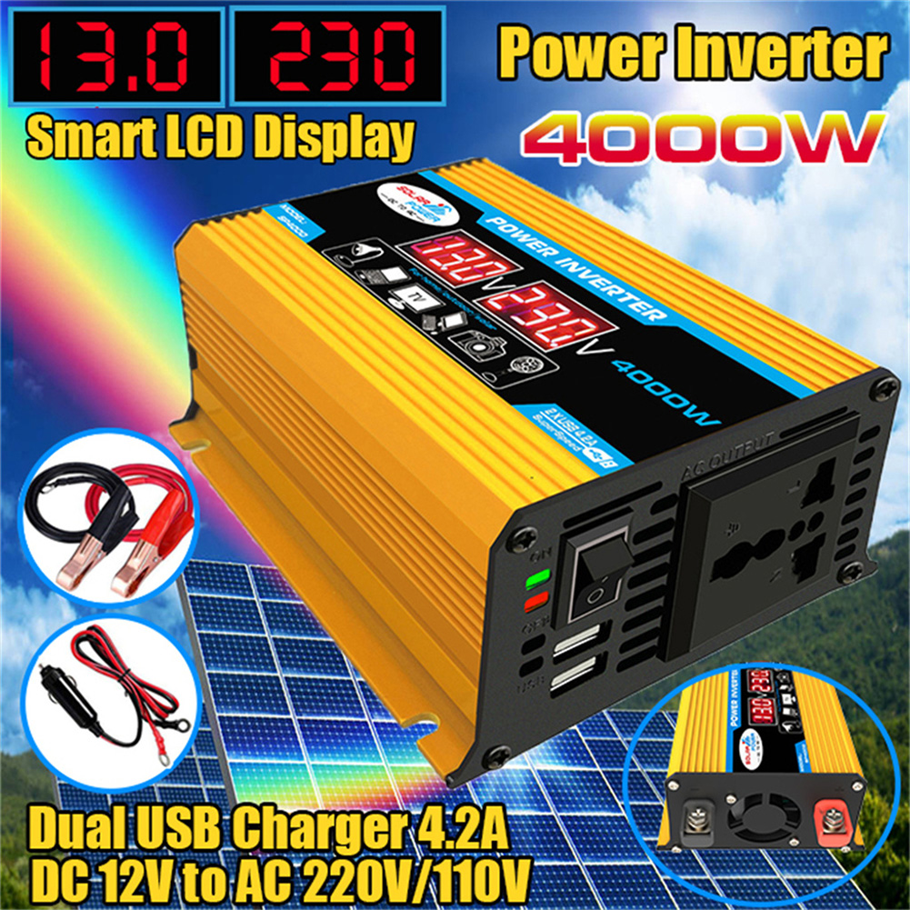 ["4000W Bausatz Wechselrichter 12V 220V/110/Spannungswandler 12 220 LED Digitaler Wechselrichter für Auto 2 USB Konverter Adapter Wechselrichter"]