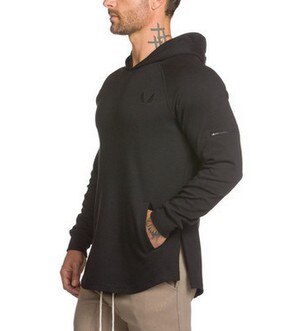 Heren gym dunne hoodie lange mouwen hoodies sweatshirt casual t-shirt fitness tops: Xl / Zwart