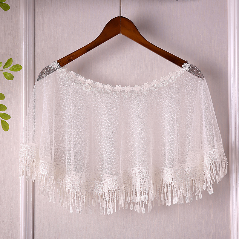 Bolero de encaje para mujer, capa blanca corta para boda, vestido de noche, chal, Bolero, chal de encaje: As picture2