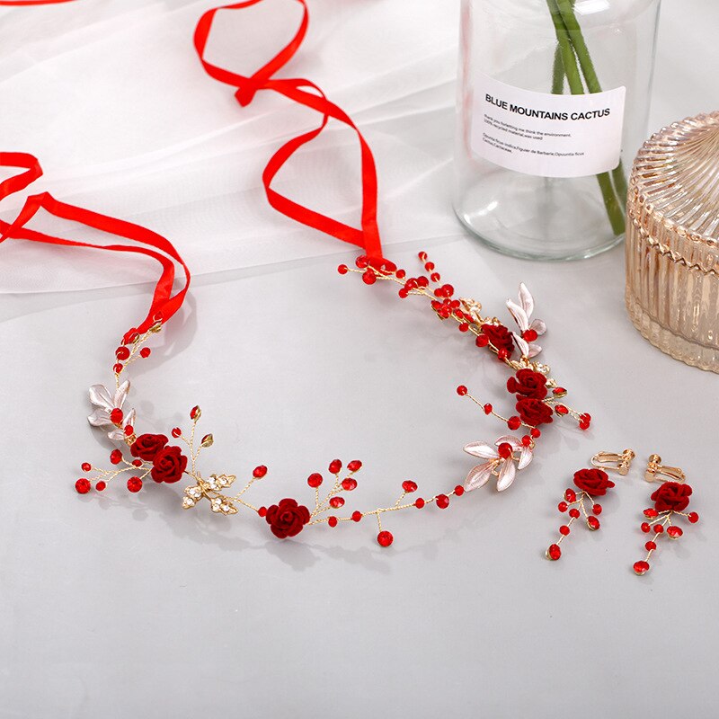 Koreanisch Stirnbänder für Frauen, Blume, Blatt Kristall Haar Perlen Ohrringe Schmuck-setzt für Braut Noiva Hochzeit FORSEVEN: 6