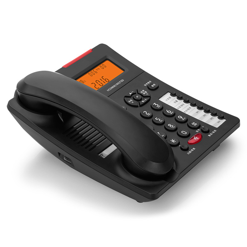 Desktop Corded Telephone Landline Phone with Caller ID, Mute, Voice Number Report, Calculator, Fast Dial Buttons, Orange Backlit