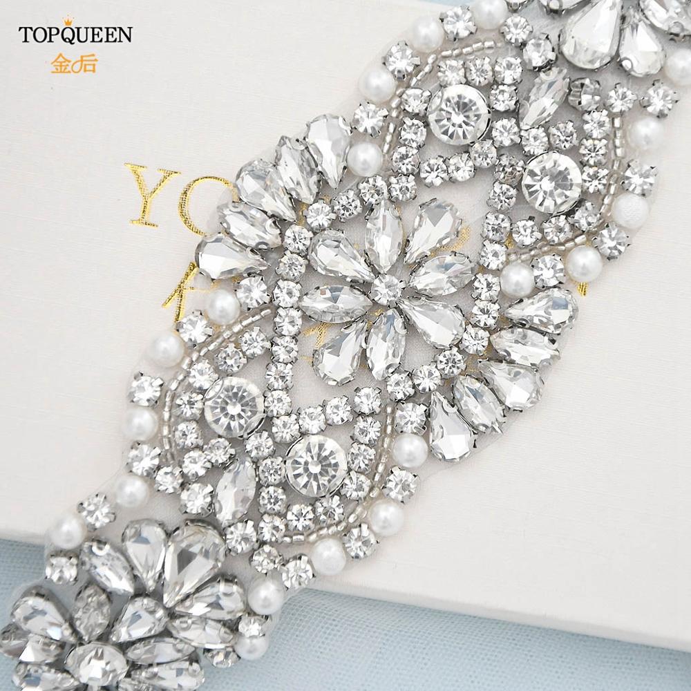 TOPQUEEN S394 Handmade Bridal Belt Wedding Belts Sashes Rhinestone Pearl Beads Belt For Bridal Gowns Belt for Dresses Women