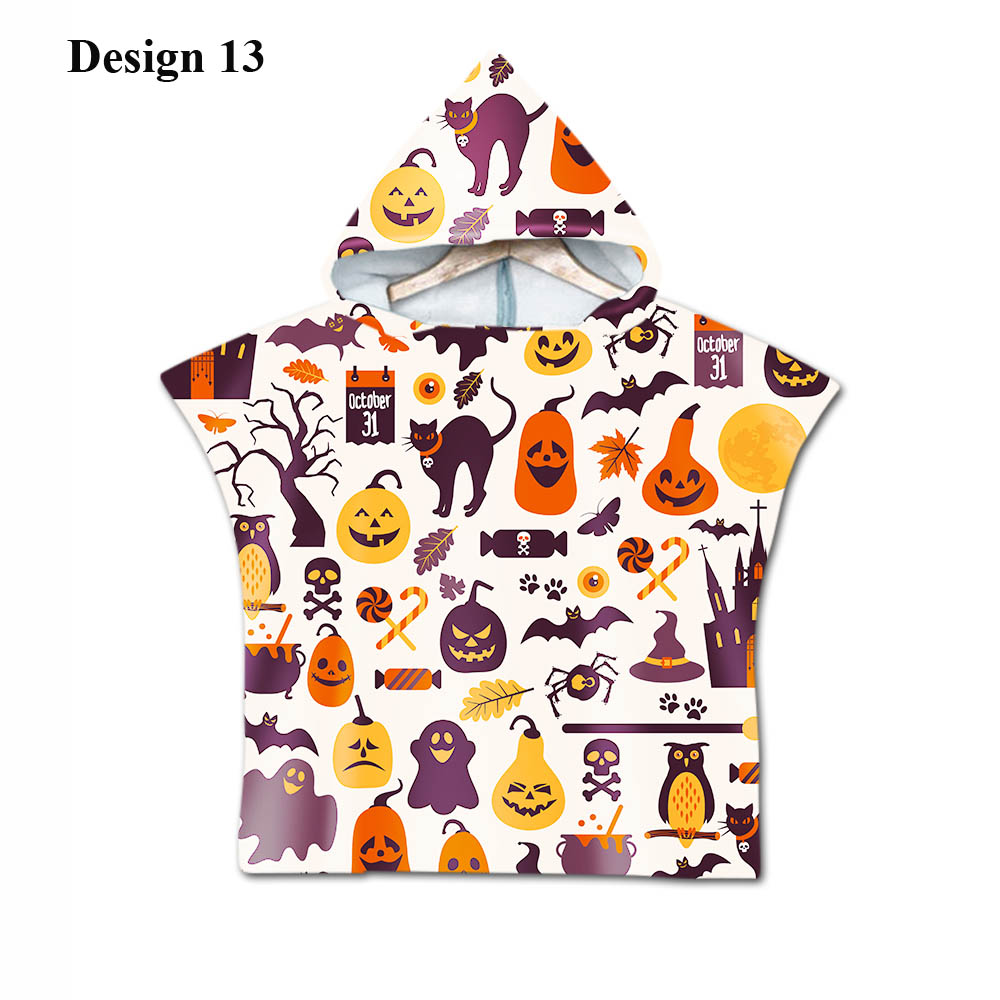 Gotisk cool halloween skræmmende kat skelet kranium baby børn børn hættehåndklæde pool bad strand poncho håndklæde kappe: Design 13