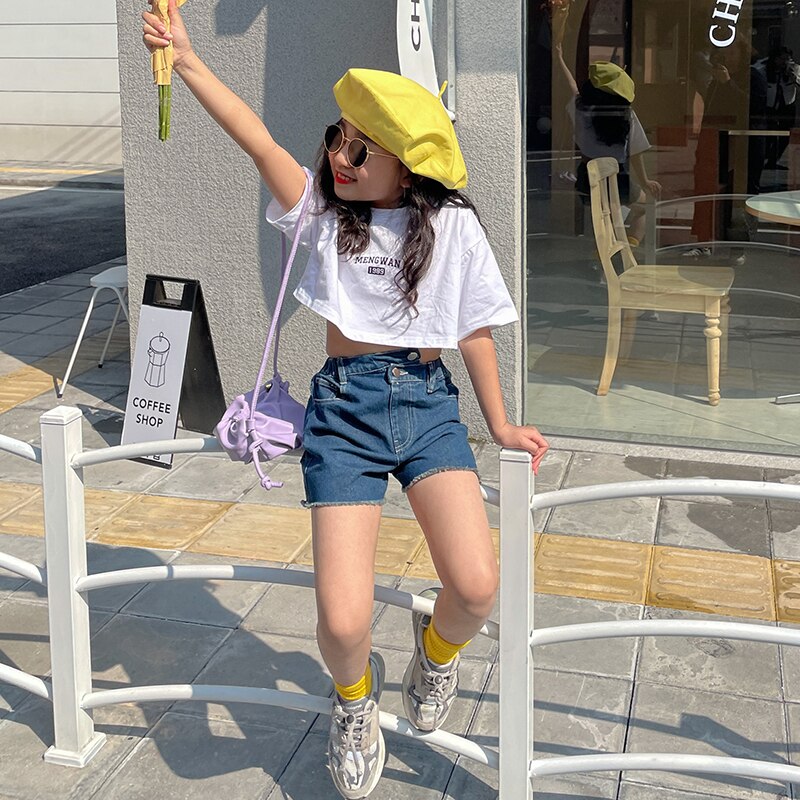 Lente Zomer Meisjes Shorts Baby Denim Shorts Kids Bottoms Kinderen Streetwear Kleding Onregelmatige Taille Ripped Tassel 4-13Y