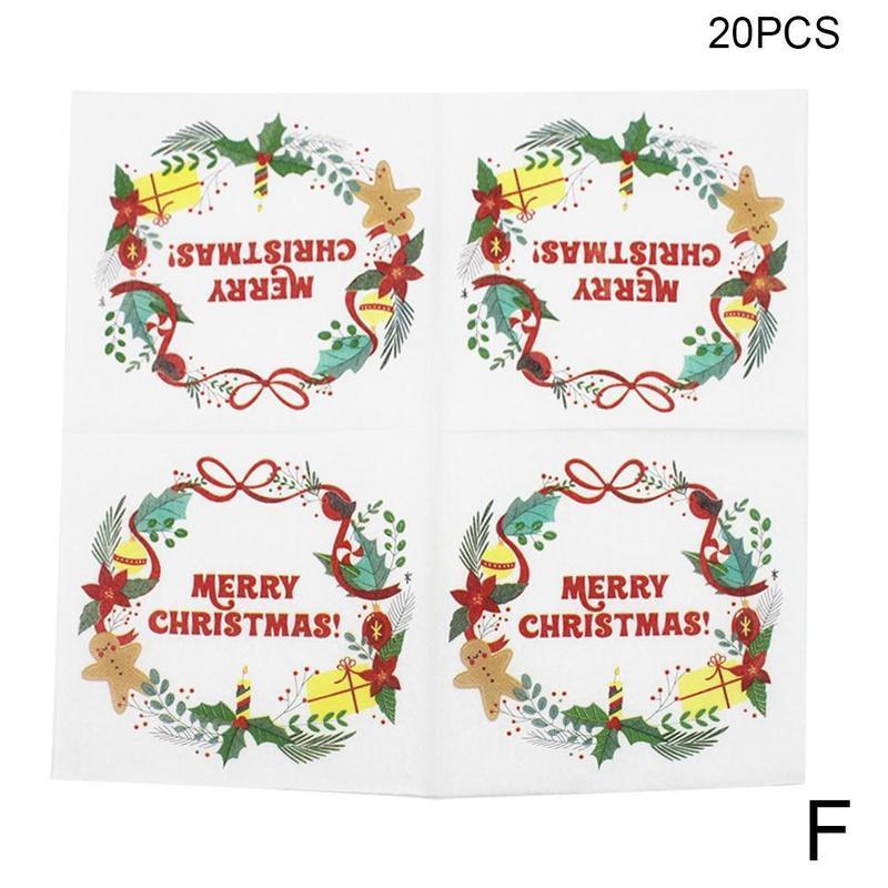20 pièces/lot serviettes de Table de noël tapis en tissu imprimé Santa Tree bois pâte papier joyeux noël décor cuisine noël Table serviettes: F