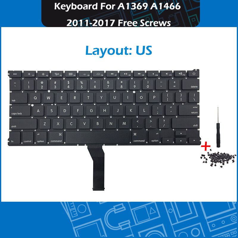 Laptop A1369 A1466 US UK Russian German French Spanish Portuguese Keyboard For Macbook Air 13&quot; Keyboards Free Screws: US